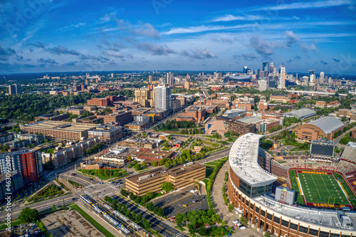 Aerial View of a large Public University near Downtown Minneapolis in the Twin Cities of Minnesota © Jacob