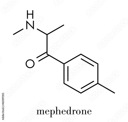 Mephedrone (4-MMC, 4-methylmethcathinone, 4-methylephedrone) stimulant drug molecule (designer drug). Skeletal formula.