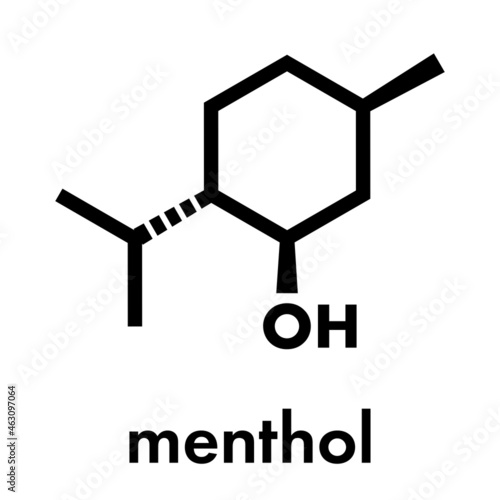 Menthol molecule. Present in peppermint, corn mints, etc. Skeletal formula.