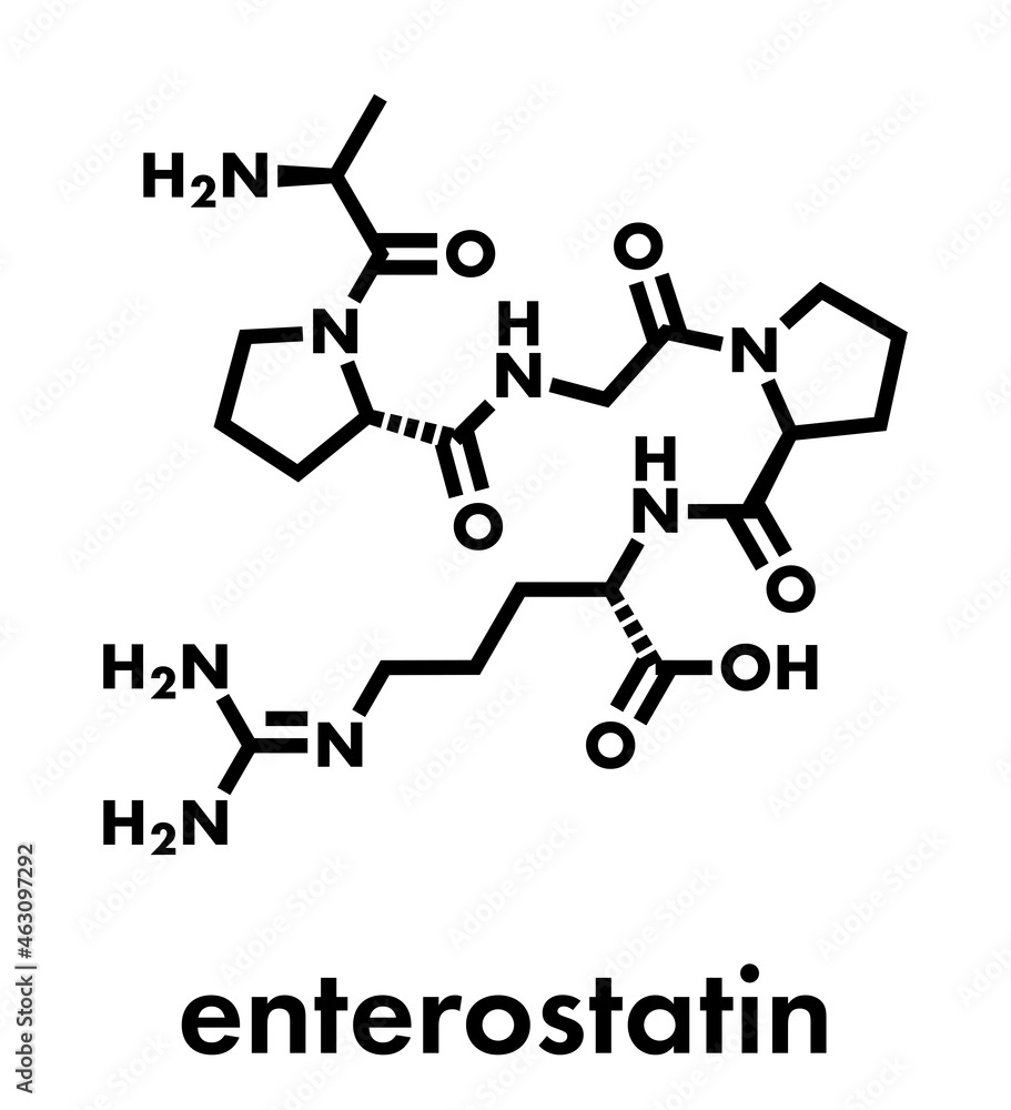 Enterostatin signaling peptide molecule. Reduces food and fat intake. Skeletal formula. Enterostatin signaling peptide molecule. Reduces food and fat intake. Skeletal formula.