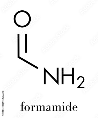 Formamide (methanamide) solvent molecule. Solution in water known as formol. Skeletal formula.