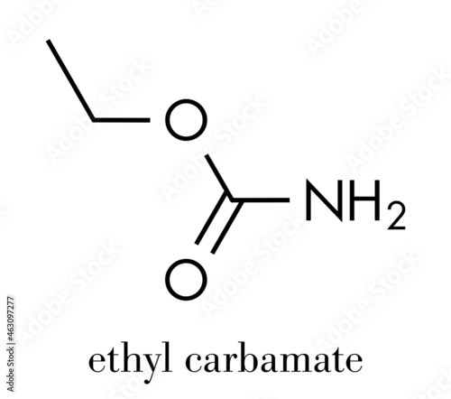 Ethyl carbamate carcinogenic molecule. Present in fermented food and beverages and especially in distilled beverages. Skeletal formula.