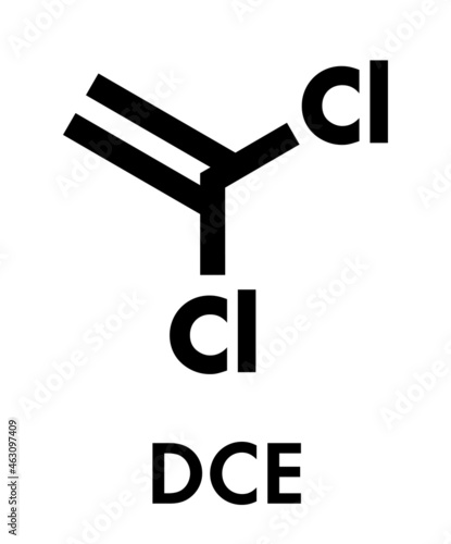 1,1-dichloroethene (DCE) polyvinylidine chloride (PVDC) building block. Skeletal formula.