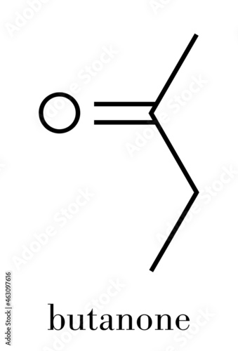 Butanone (methyl ethyl ketone, MEK) industrial solvent, chemical structure. Skeletal formula.