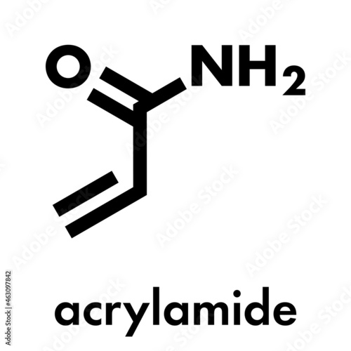 acrylamide molecule, polyacrylamide building block and heat-generated food pollutant. Skeletal formula.