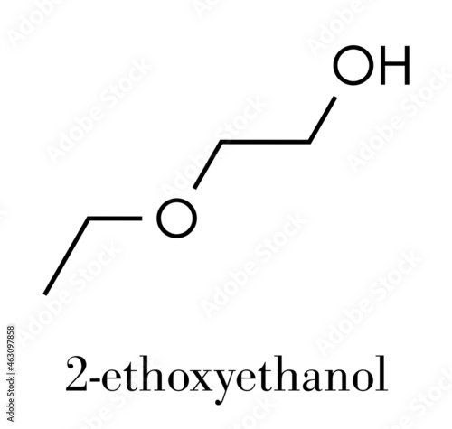 2-ethoxyethanol solvent molecule. Can dissolve many types of molecules and is thus used in cleaning products, degreasing solutions, varnish removers, etc. Skeletal formula.