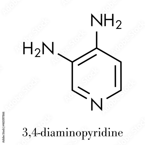 Amifampridine (3,4-diaminopyridine, 3,4-DAP) orphan drug. Used to treat rare muscle diseases. Skeletal formula.