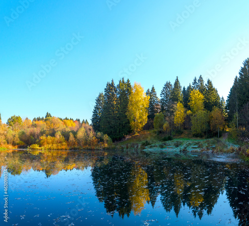 Autumn landscape with trees and lake