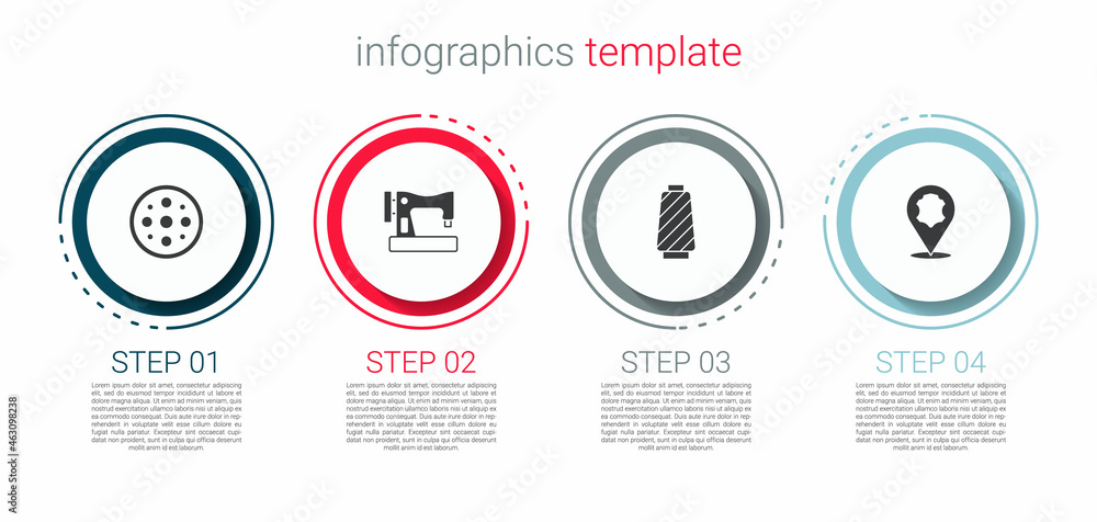 Set Sewing button, machine, thread spool and Leather. Business infographic template. Vector Set Sewing button, machine, thread spool and Leather. Business infographic template. Vector