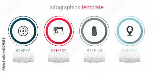 Set Sewing button, machine, thread spool and Leather. Business infographic template. Vector