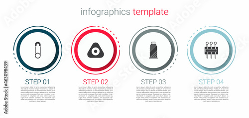 Set Safety pin, Sewing chalk, thread on spool and Needle for sewing. Business infographic template. Vector