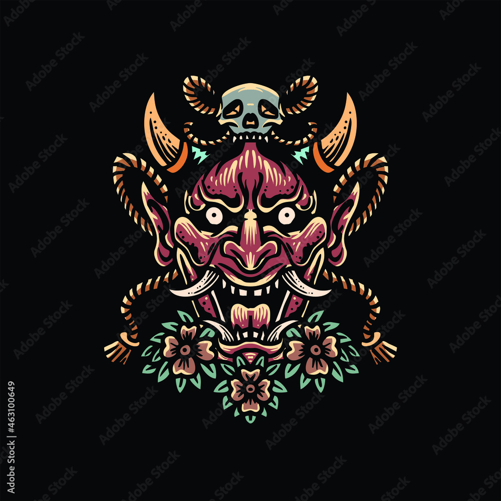 Fototapeta premium oni tattoo illustration vector design