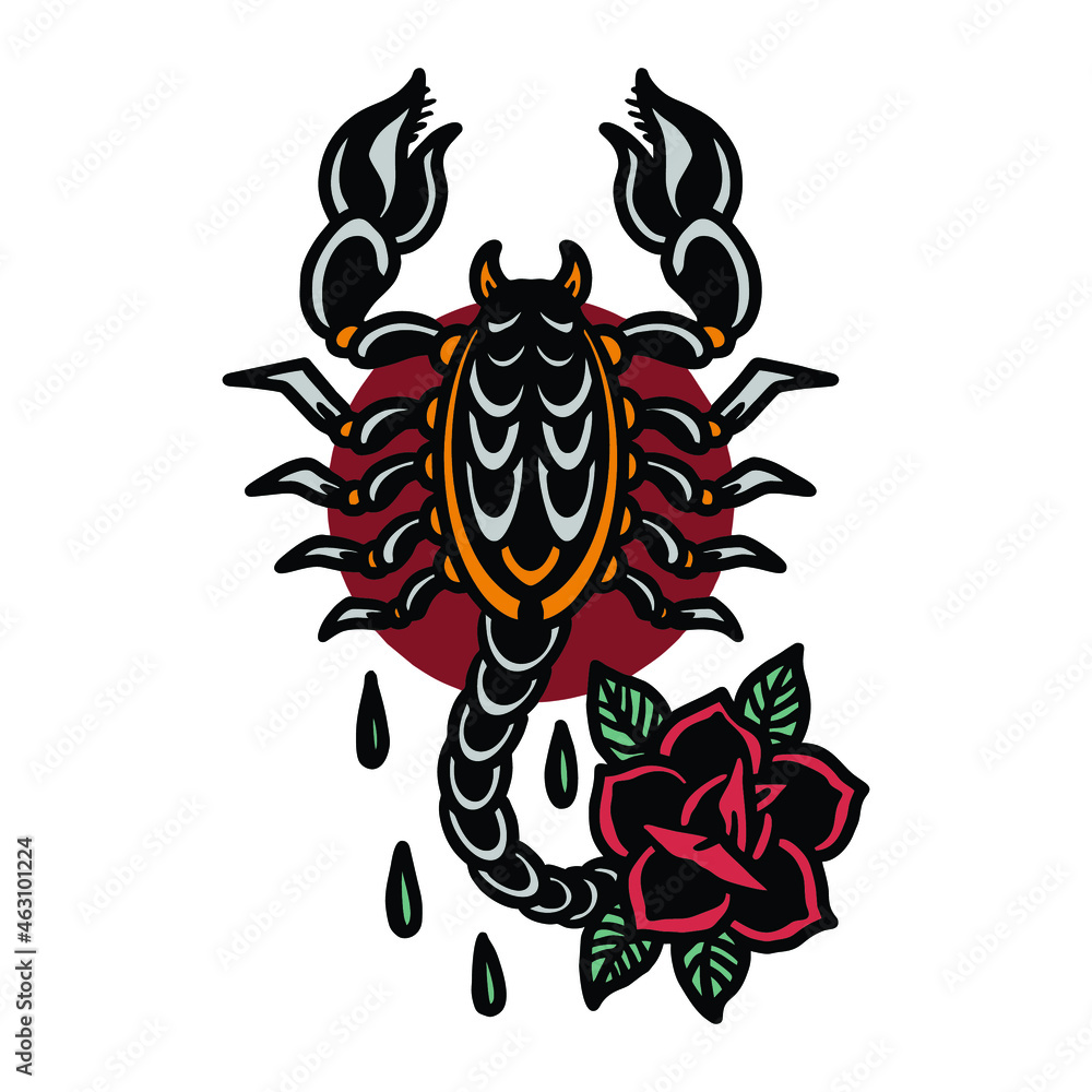 Scorpion Old School Traditional Tattoo Flash Print A5  Crematoria Clothing  UK