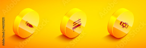 Set Isometric Umbrella, Bench and Winter scarf icon. Vector