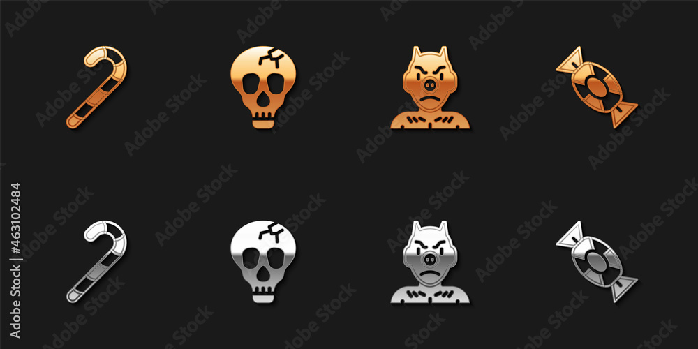 Fototapeta premium Set Christmas candy cane, Skull, Krampus, heck and Candy icon. Vector