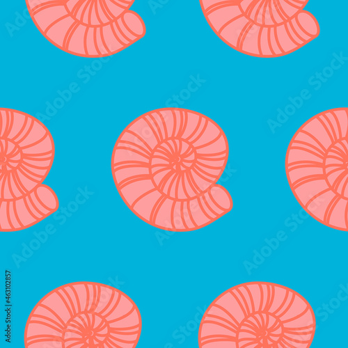 Seamless pattern sea shell pink blue, tiles for textile decoration, packaging and wallpaper, vector