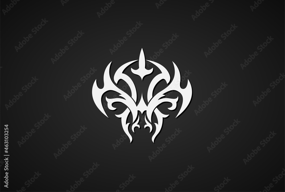 Fototapeta premium Fire Tribal Demon Satan Devil Monster Head for Tattoo Logo Design Vector