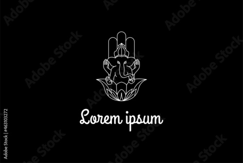 Indian Elephant God Ganesha Line Outline Logo Design Vector