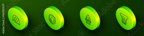 Set Isometric line Water drop with speech bubbles, Waterproof, Fire hydrant and Glass water icon. Vector