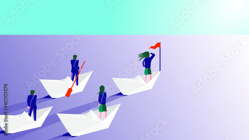 Woman leading a fleet (perspective view)