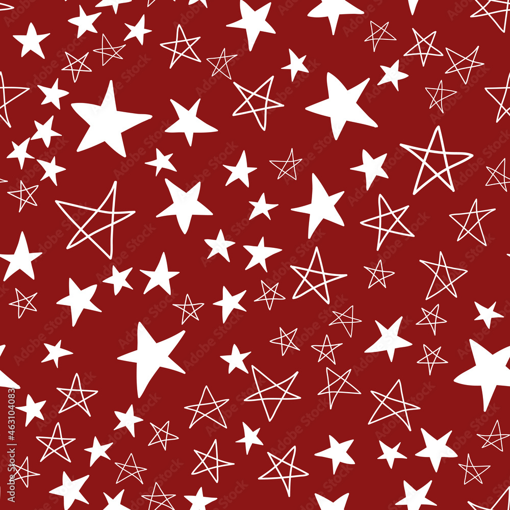 Obraz premium Seamless pattern, chaotically scattered stars, red maroon white design with star element