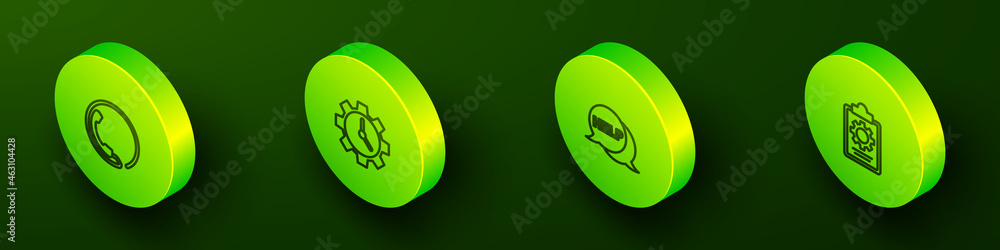 Set Isometric line Telephone 24 hours support, Time Management, Speech bubble with text Help and Checklist service icon. Vector Set Isometric line Telephone 24 hours support, Time Management, Speech bubble with text Help and Checklist service icon. Vector