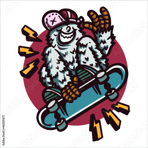 skateboarding yeti cartoon vector design