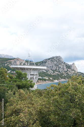 Wallpaper Mural Landscape view of Katziveli village with Koshka or Cat mountain and a radiotelescope in the foreground, Crimea, Russian Federation Torontodigital.ca