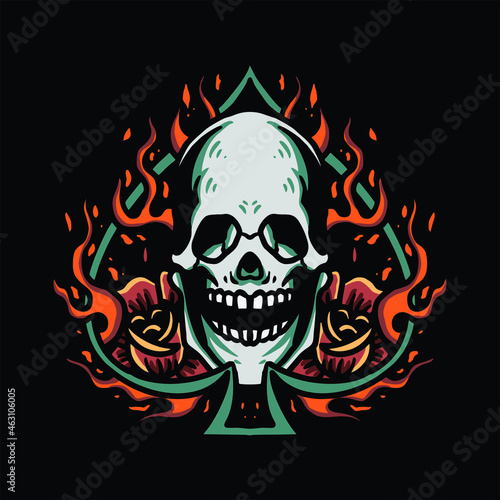 flaming spade card tattoo vector design