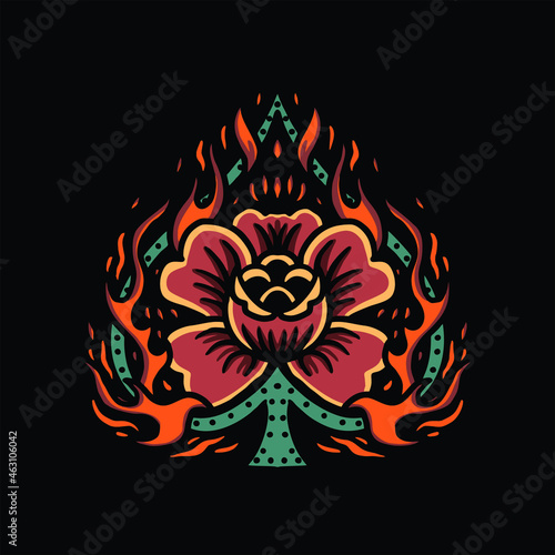 flaming spade card tattoo vector design