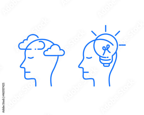 set of human mind icons in outline thin style. a clear mind and thinking. the mental health psychology attribute design. simple and modern logo vector illustration.