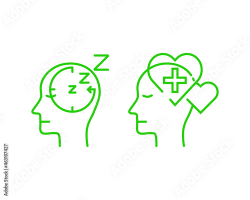 set of human mind icons in outline thin style. sleeping and healing. the mental health psychology attribute design. simple and modern logo vector illustration.