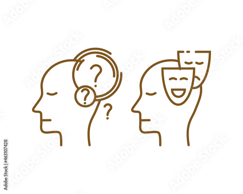 set of human mind icons in outline thin style. questioning and feeling the emotions. the mental health psychology attribute design. simple and modern logo vector illustration.
