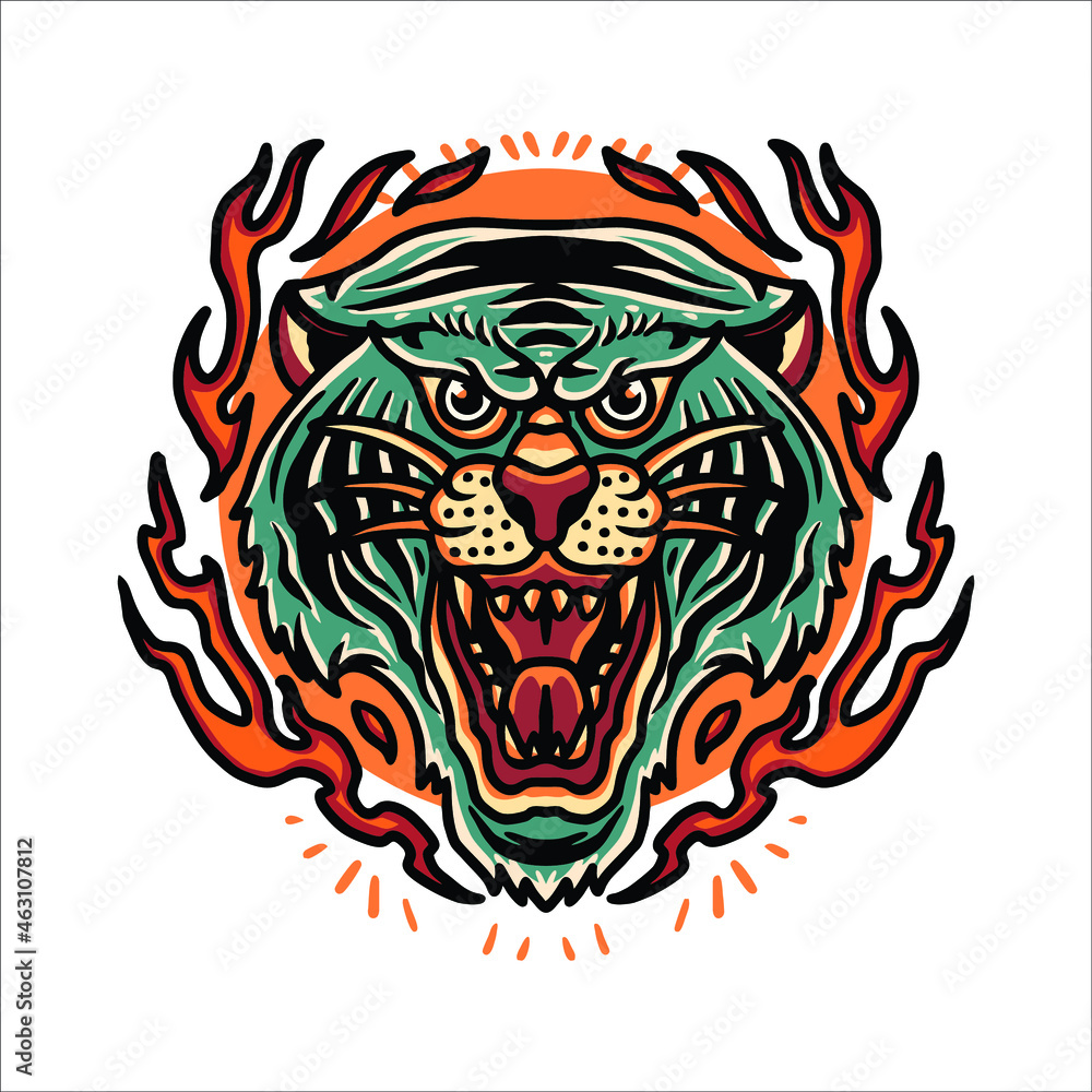 flaming tiger tattoo vector design