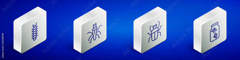 Set Isometric line Centipede, Termite, Stink bug and Fireflies bugs a jar icon. Vector Set Isometric line Centipede, Termite, Stink bug and Fireflies bugs a jar icon. Vector