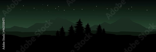 night at mountain forest with star in the sky vector illustration good for wallpaper, backdrop, background, tourism, banner, and design template