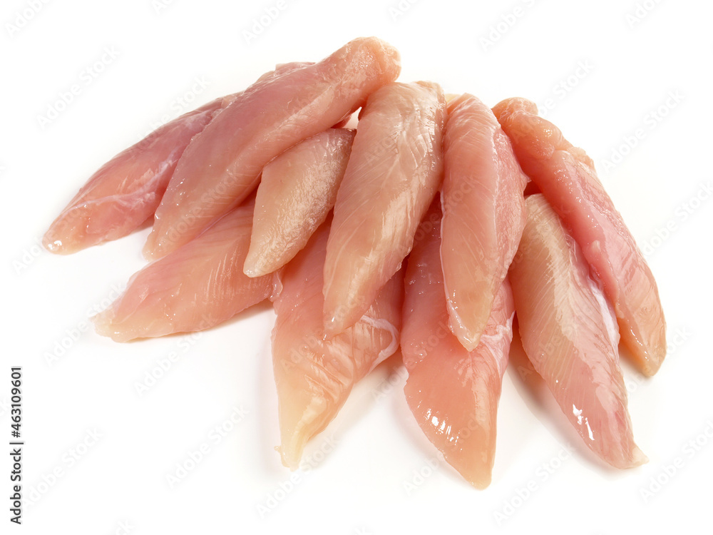 Fine Meat - Chicken Breast Mini Fillets Meat isolated on white Background Fine Meat - Chicken Breast Mini Fillets Meat isolated on white Background