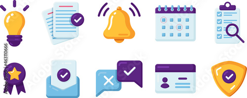 Vector flat icons set with details for web and mobile apps. Colorful modern design illustrations, elements and concepts of business, office work, marketing, seo. Isolated on white background.