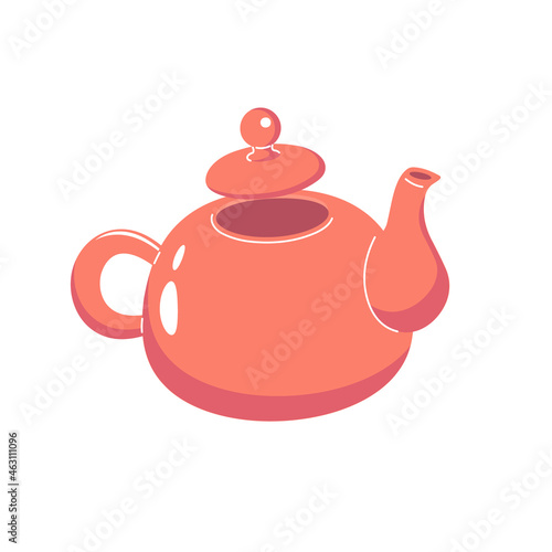 Red ceramic teapot in a flat style.