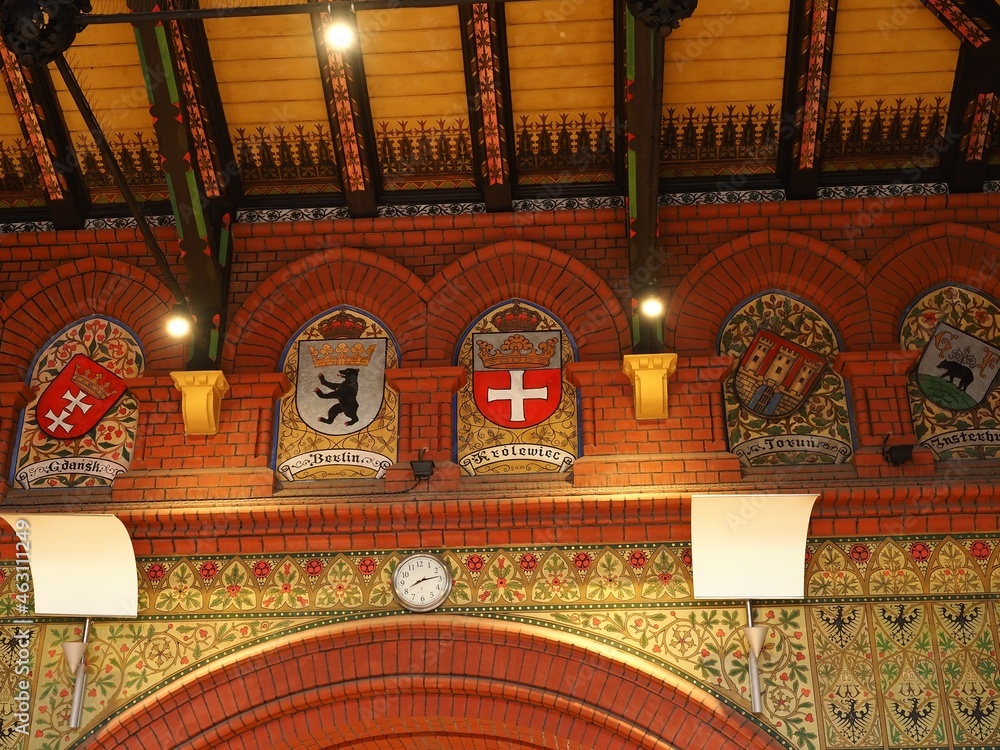 Obraz premium The ceiling decorations of Malbork Railway Station - Coat of Arms of