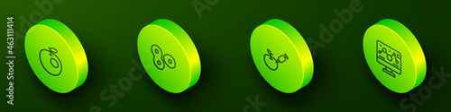 Set Isometric line Genetically modified apple, Cell division, and engineering modification icon. Vector