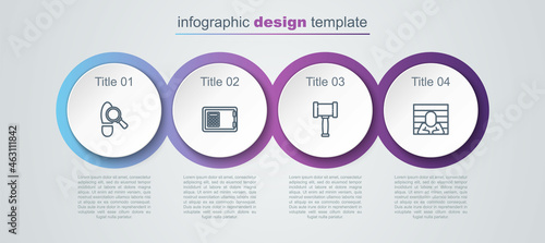 Wallpaper Mural Set line Footsteps, Safe, Judge gavel and Prisoner. Business infographic template. Vector Torontodigital.ca