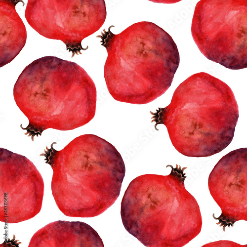 Watercolor pomegranates seamless pattern; fabric or paper surface pomegranate decoration