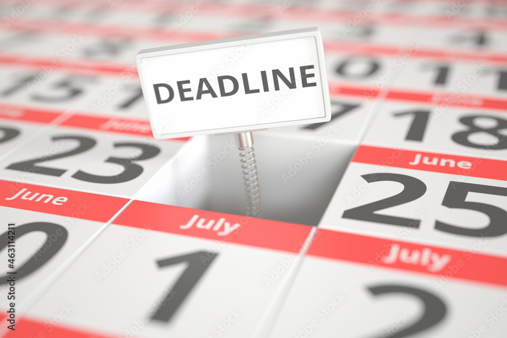 DEADLINE plate on June 24 in a calendar, 3d rendering DEADLINE plate on June 24 in a calendar, 3d rendering