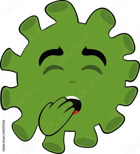Vector emoticon illustration of a cartoon bacteria, virus or microbe, yawning with his hand in his mouth