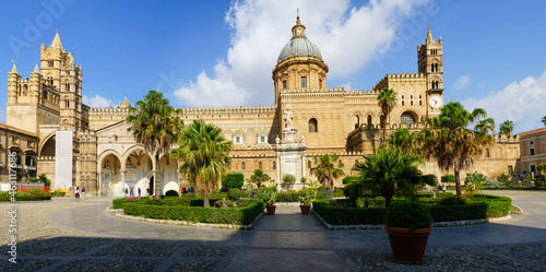 Palermo cathedral panoramic view on a summer day, Sicily, Italy