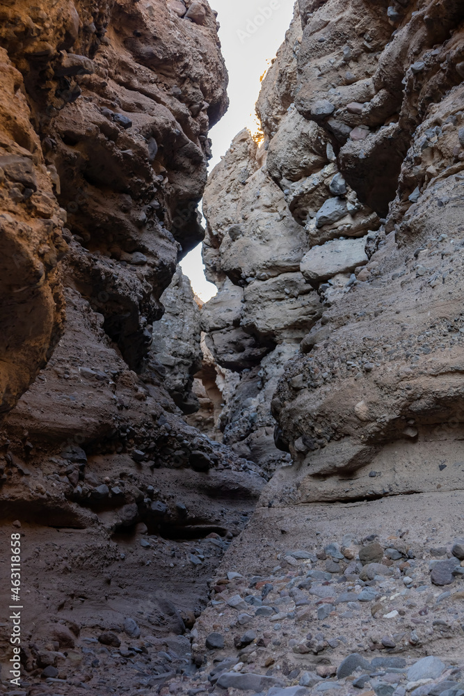 Hiking in a slot canyon of Lake Mead