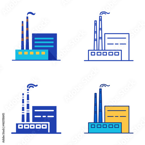 Coal power plant set in flat and line style