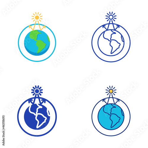 Greenhouse effect icon set in flat and line style