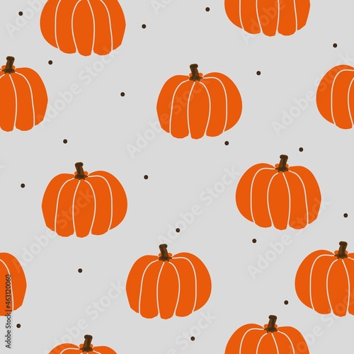 Simple pumpkin pattern. Cute orange pumpkins on a light gray background. Vector texture. Elegant print for Wallpaper.